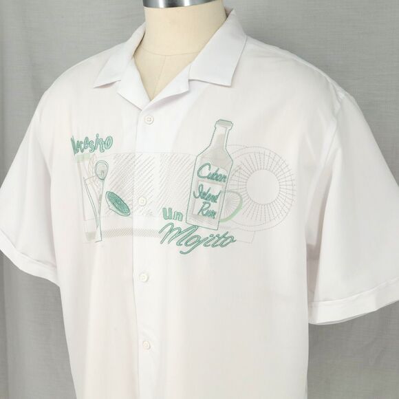 Cubavera Shirt 2XL Mens XXL White Green Embroidery Graphic Linen Cotton Casual - Picture 11 of 16
